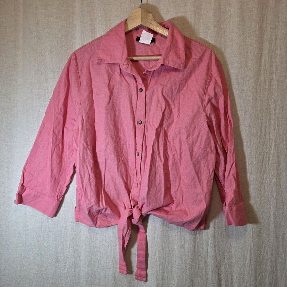 Courtenay Top Womens 16W Salmon Pink Waist Tie 3/4 Sleeve Beach Coastal Flaw